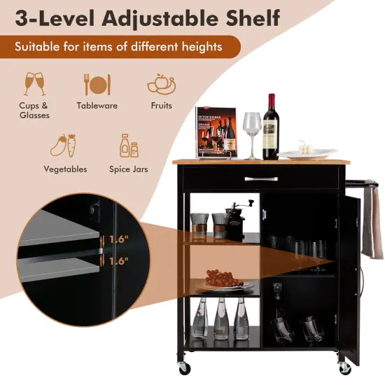 Mobile Kitchen Island Cart with Rubber Wood Top Brown {3}