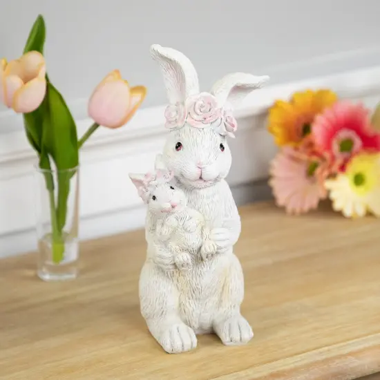 Northlight Mother and Baby Bunny Outdoor Garden Easter Statue - 9.25" White {3}
