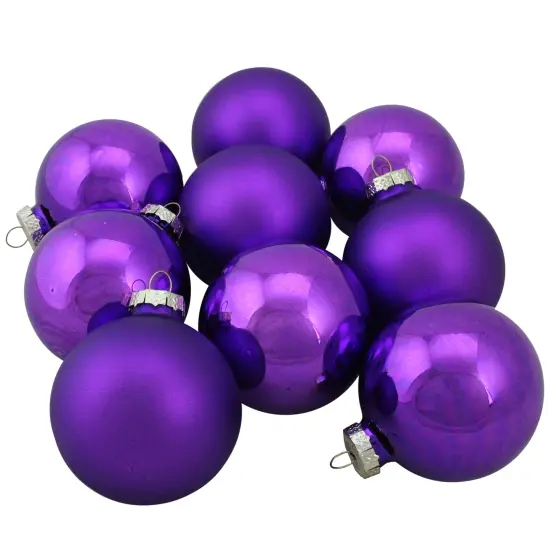 Northlight 2-Finish Glass Ball Christmas Ornaments - 2.5" (60mm) - Grape Purple - 9ct {1}