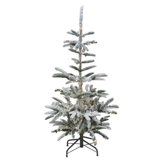 Northlight Real Touch™ Pre-Lit Slim Flocked Nordmann Fir Artificial Christmas Tree - 9' - Warm Clear LED Lights Green {3}
