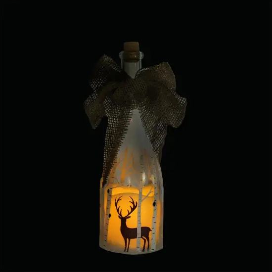 Northlight 10" LED Flameless Pillar Candle in a Clear Glass Bottle Lantern with Deer Accents {3}