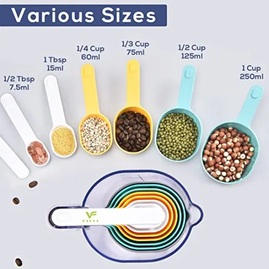 10 Pieces Measuring Cups and Measuring Spoons Pieces Plastic Kitchen Cooking Baking Stackable Measurement BPA Free Dishwasher Safe for Liquid and Dry Green+Yellow {1}