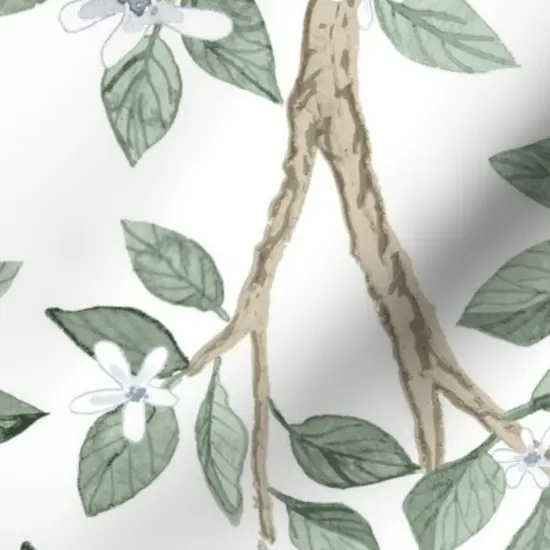 Various Fabrics by the Yard or Fat Quarter Botanical Nature Floral Blue Green Tree Spring Bird Large Scale Art Nouveau Chinoiserie Custom Printed Fabric by Spoonflower {7}