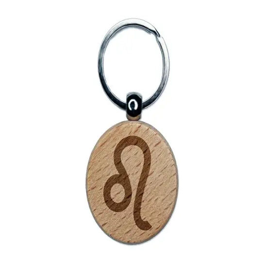 Leo Horoscope Astrological Zodiac Sign Engraved Wood Round Keychain Tag Charm {1}