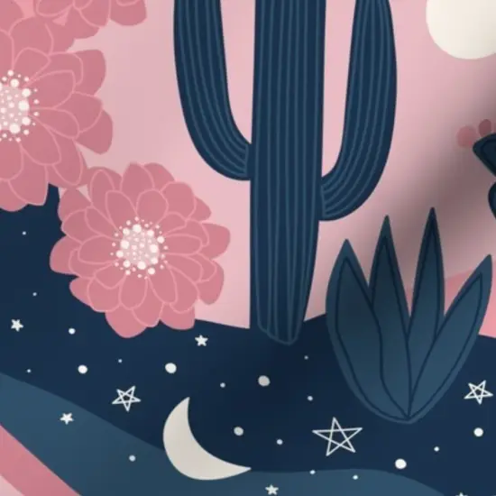 Various Fabrics by the Yard or Fat Quarter Cactus Pink Blue Desert Moon Southwestern Custom Printed Fabric by Spoonflower {7}