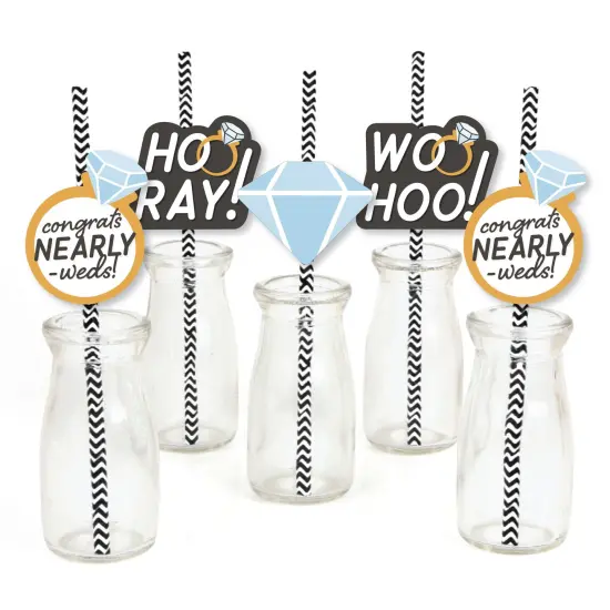 Big Dot of Happiness Just Engaged - Black and White - Paper Straw Decor - Engagement Party Striped Decorative Straws - Set of 24 {1}