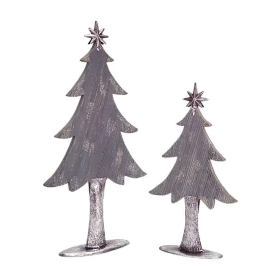 Melrose Set of 2 Gray and Silver Christmas Tree Tabletop Decor 27" {1}