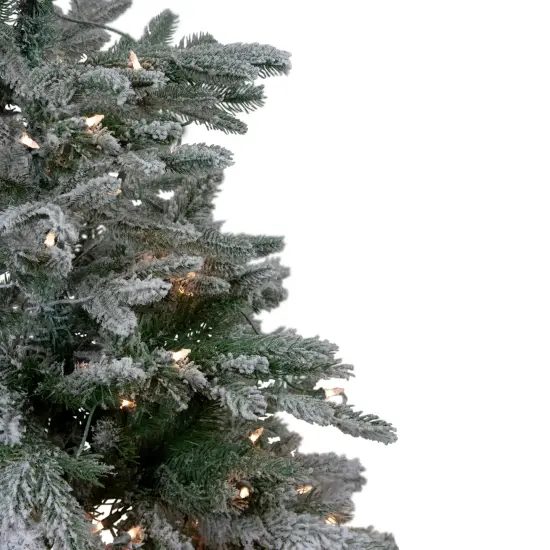 Northlight Real Touch&trade;️ Pre-Lit Flocked Whistler Noble Fir Artificial Christmas Tree - 4.5' - Clear Lights Green {5}