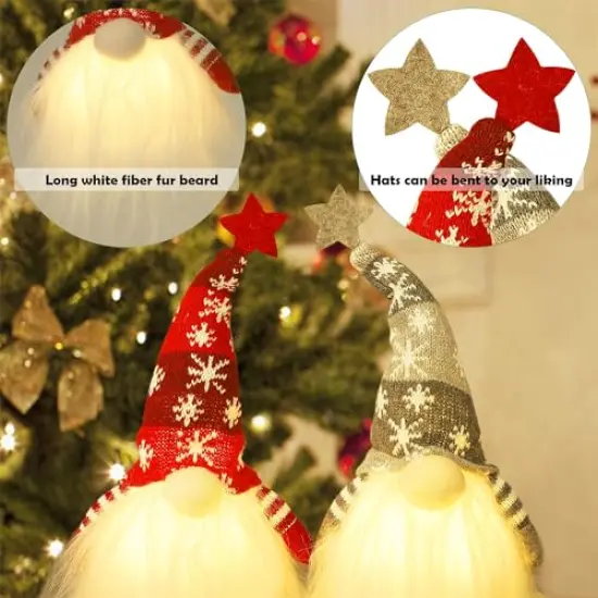 11" Lighted Christmas Gnome Santa, Light Up Elf Holiday Present, Battery Operated Winter Tabletop Christmas Decorations, 2 Set {5}