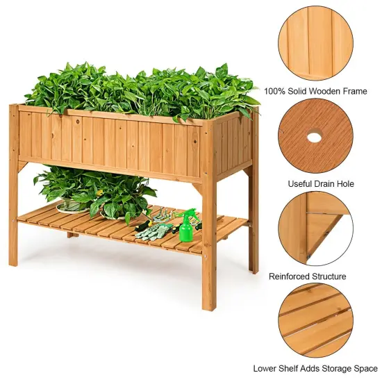 Wooden Elevated Planter Box Shelf Suitable for Garden Use {6}