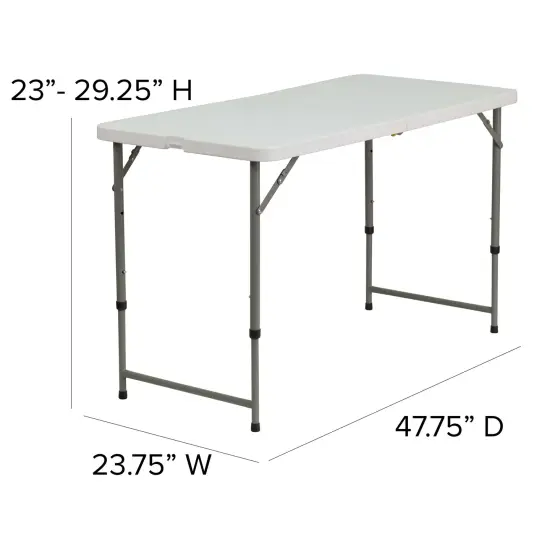 Emma and Oliver 4-Foot Height Adjustable Bi-Fold Plastic Folding Table Granite White {4}