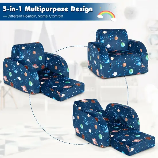 3-in-1 Convertible Kid Sofa Bed Flip-Out Chair Lounger for Toddler Blue {5}