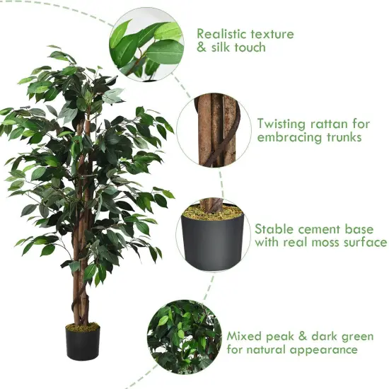 Green Polyester 4FT Artificial Ficus Tree with Cement Base and 504 Leaves {6}