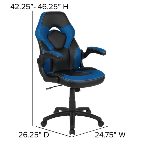 Emma and Oliver Gaming Desk and Racing Chair Set with Cup Holder and Headphone Hook Blue {5}