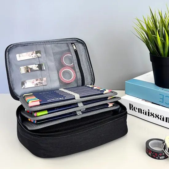 Wrapables Large Capacity 72 Slot Pencil Case for Colored Pencils, Stationery Pouch, Black {3}