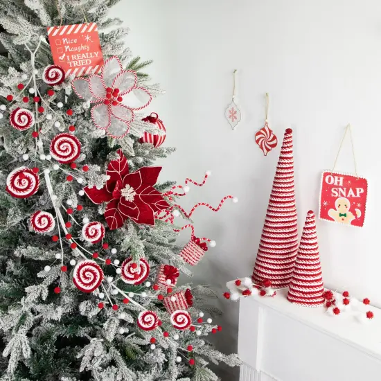 Northlight 30" Candy Cane Swirls and Pom Poms Christmas Garland Red {3}