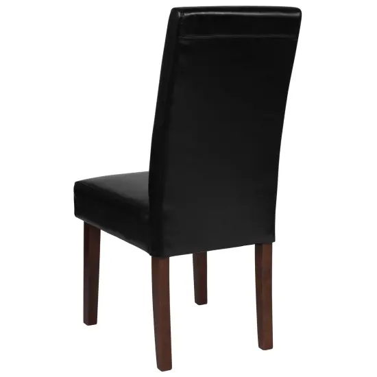 Merrick Lane Ellison Mid-Century Panel Back Parsons Accent Dining Chair - Set of 4 Black LeatherSoft {4}