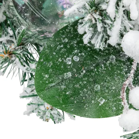 Northlight Flocked Pine Triple Candle Holder with Iridescent Christmas Ornaments - 30" White {6}