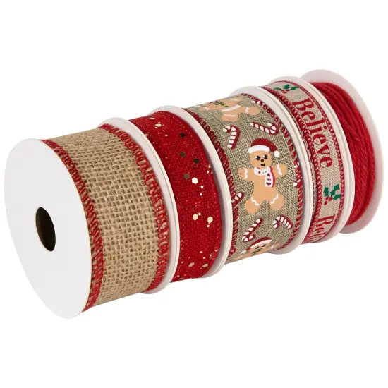 Northlight Set of 5 Gingerbread Matching Themed Craft Christmas Ribbons 1.5" x 3 Yards Brown {4}
