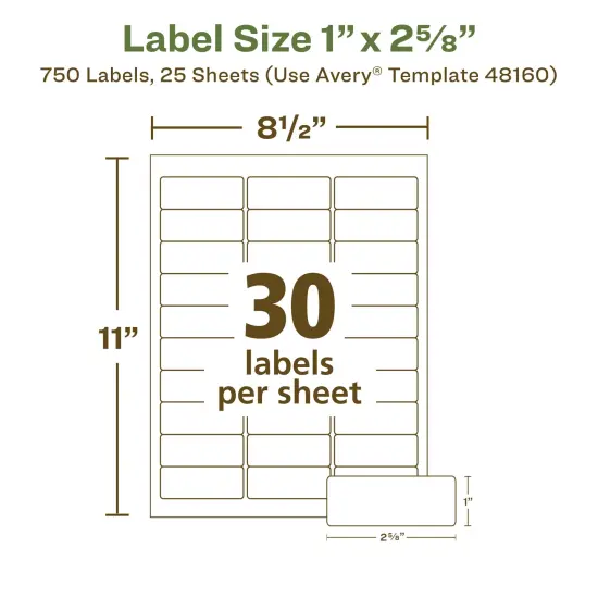 Avery EcoFriendly Recycled Address Labels, 1" x 2-5/8", White, Permanent Label Adhesive, 750 Printable Labels (48160) {5}