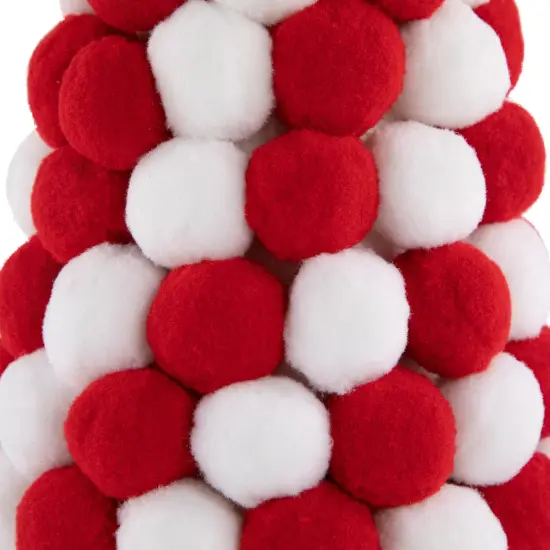 Northlight Pom Pom Cone Tree Christmas Decoration - 13" - White and Red {6}