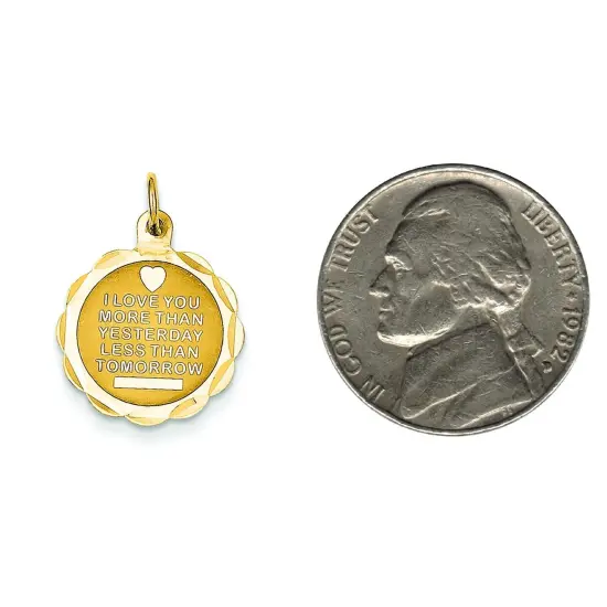 14K Gold I Love You More Than Yesterday Charm Pendant Jewerly 23mm x 15mm {2}