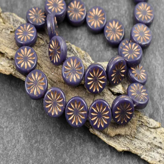 *15* 12mm Dark Bronze Washed Purple Opaline Aster Flower Coin Beads {2}
