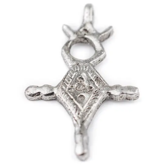 The Bead Chest Chalwa Silver Moroccan Tuareg Cross Pendant (28x46mm): North African Tribal Berber Moroccan Sahara Pendant for Jewelry {5}