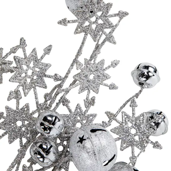 Northlight 34" Silver Jingle Bells and Glitter Snowflakes Artificial Christmas Spray {3}
