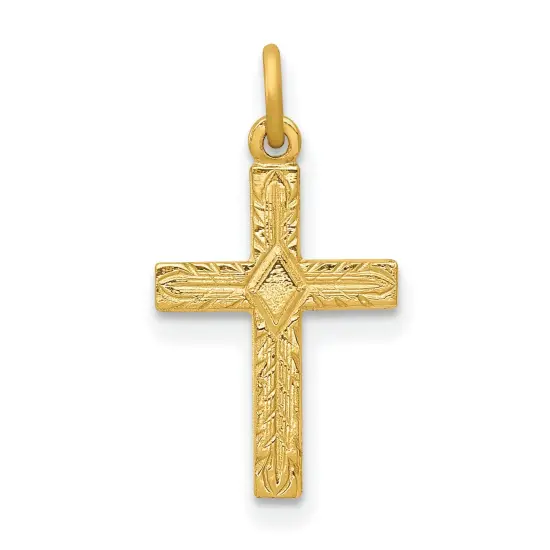 Unisex 14K Yellow Gold Polish Solid Small Crucifix Cross Religious Charm Pendant {1}