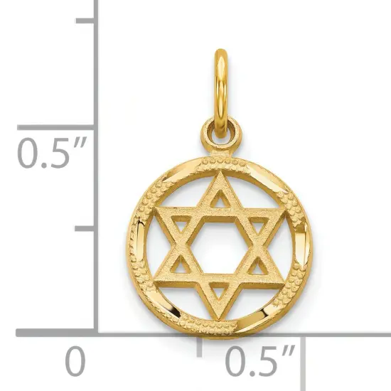 10K Yellow Gold Religious Diamond-Cut Star of David Charm New 18 X 12mmJewerly {3}