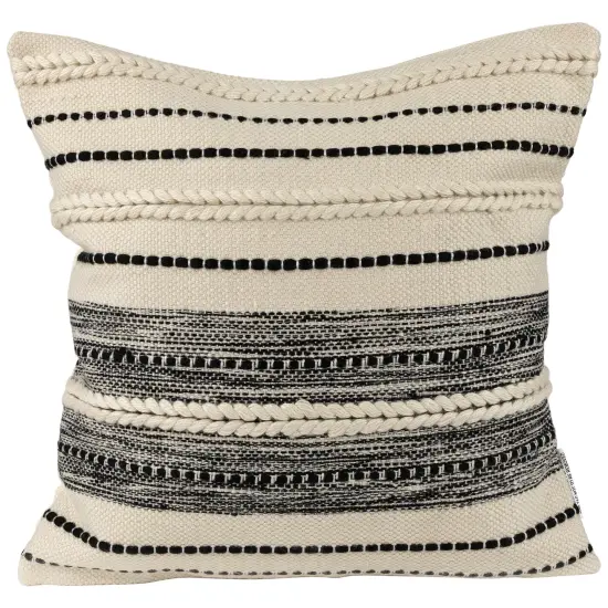 Northlight 20" Cream and Black Twisted Textured Block Handloom Woven Outdoor Square Throw Pillow Ivory {1}