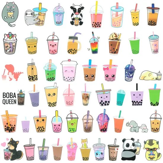 Wrapables Waterproof Vinyl Stickers for Water Bottles, Laptop, Phones, Skateboards, Decals for Teens, 100pcs Boba Tea {3}