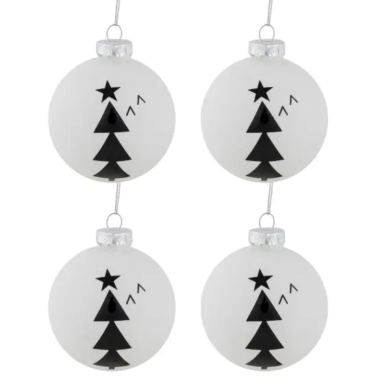 Northlight Star Topped Trees Glass Ball Christmas Ornaments - 3" - White and Black - 4ct {1}