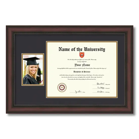ArtToFrames 11x14 inch Diploma Frame with 6" x 8" Inch Image Opening - Framed with Black and Gold Mats, Comes with Regular Acrylic and Sawtooth Hanger for Wall Hanging (DT-11x14) {1}