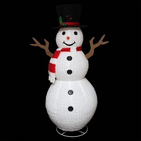 Northlight 6' Pre-Lit Chenille Swirl Large Snowman with Top Hat Christmas Outdoor Decoration White {3}