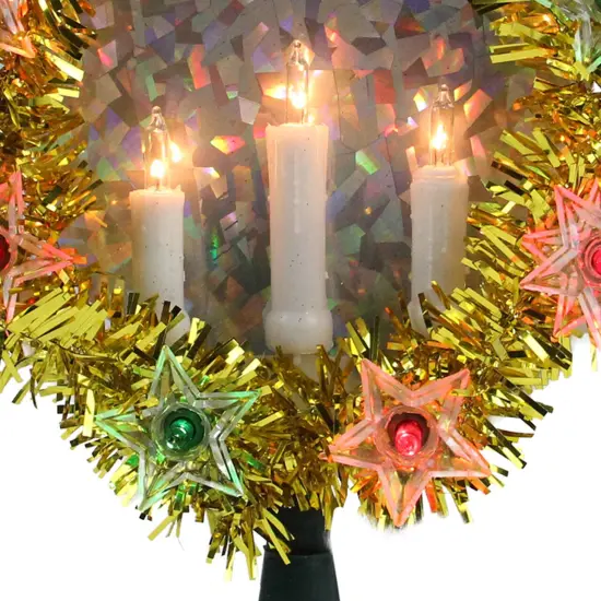 Northlight 7" Lighted Gold Tinsel Wreath with Candles Christmas Tree Topper - Multi Lights {5}