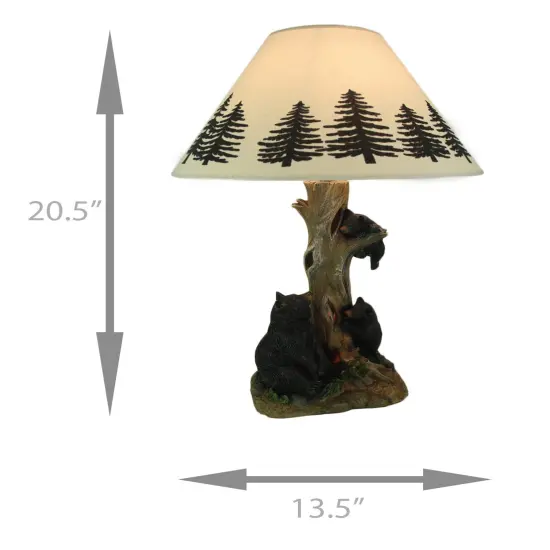 Playful Black Bears Climbing Pine Tree Rustic Table Lamp with Nightlight Base {5}