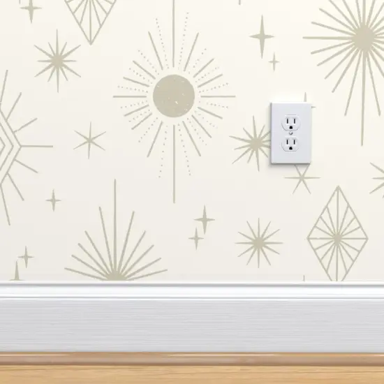 Pre-Pasted Wallpaper 2FT Wide Beige Star Space Retro Neutral 60'S Whimsical Whimsy Magic Celestial Magical Boho Custom Pre-pasted Wallpaper by Spoonflower {4}