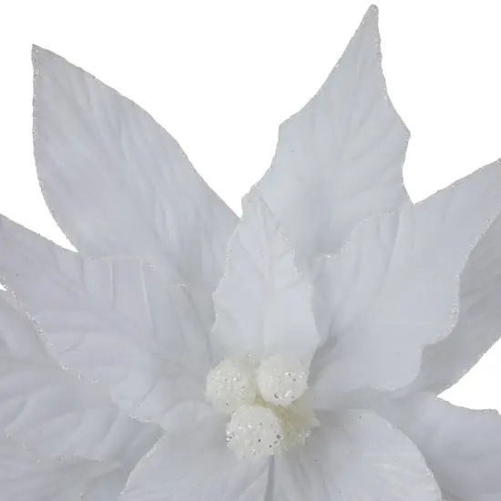 Northlight 24" Winter White Glittered Poinsettia Christmas Stem Spray {5}