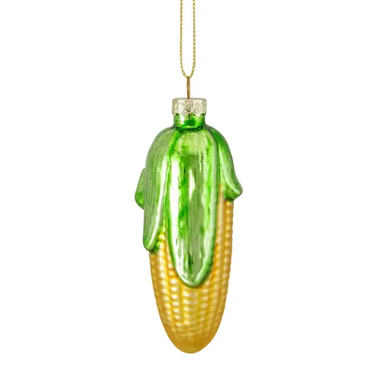 Northlight 4" Yellow and Green Corn on the Cob Glass Christmas Ornament {4}