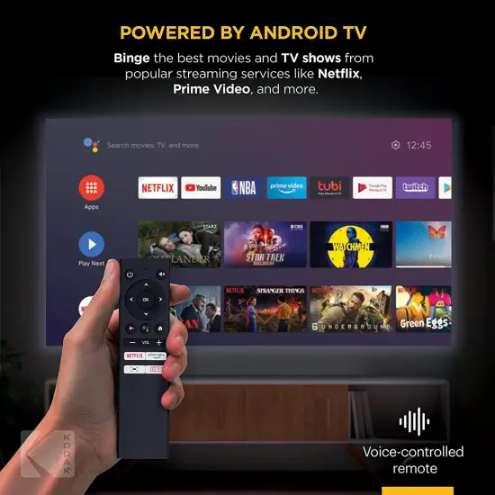 KODAK FLIK HD9 Smart Projector, 1080p Projector With Wifi and Bluetooth W/Android TV, Built-in Speakers & Voice Remote White {2}