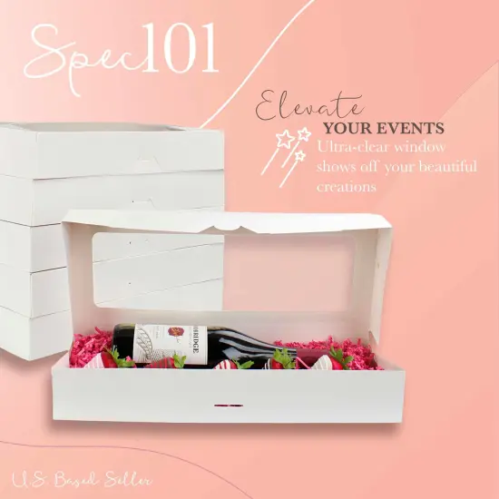 Spec101 Small Cookie Boxes with Window - 30pk 16x6.5in Narrow White Pastry Boxes {4}