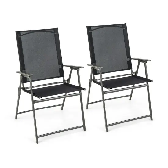 2 Pieces Patio Folding Chairs with Armrests for Deck Garden Yard {1}