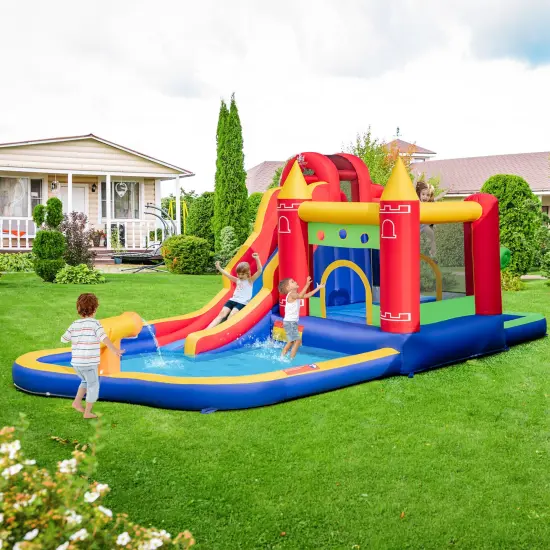 9-in-1 Inflatable Bounce Castle With Water Slide And Splash Pool Without Blower {1}