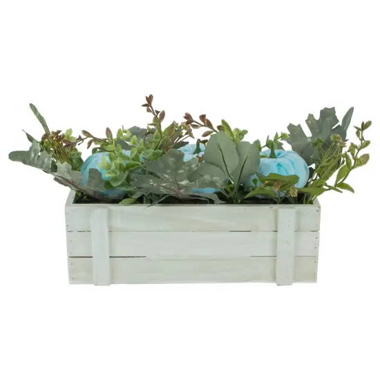 Northlight Fall Harvest Foliage and Pumpkins In Wooden Planter - 18" - Blue {5}