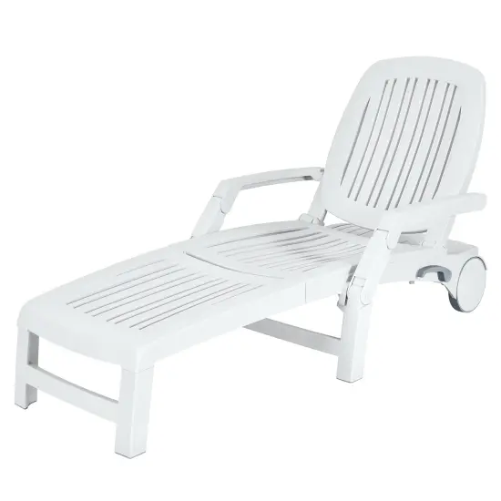 Adjustable Patio Sun Lounger with Weather Resistant Wheels White {3}