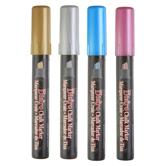 Bistro Chalk Markers, Chisel Tip, Silver, Gold, Blue, Red, 4 Per Pack, 2 Packs {2}