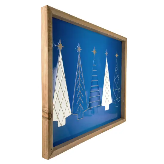 Northlight 17.75" Blue and White Christmas Trees Wooden Framed Wall Art {4}