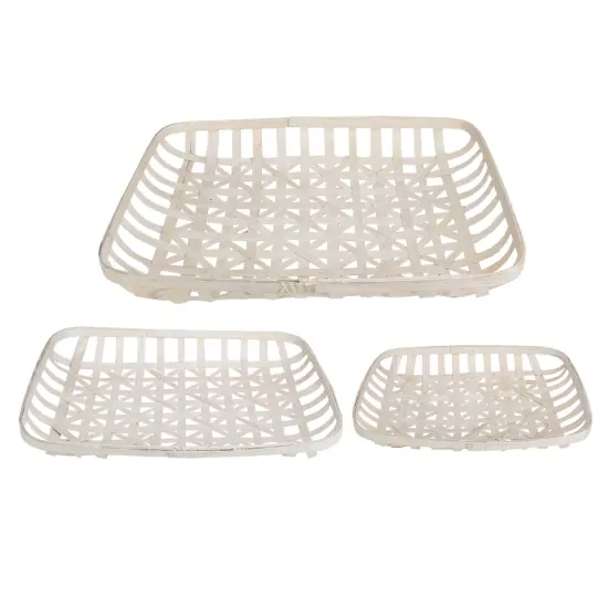 Northlight Rectangular Lattice Tobacco Baskets - White - Set of 3 {5}